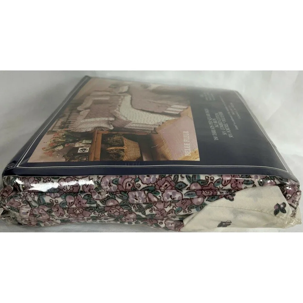 Twin Bedding Sheet Set Cottage Chic & Shabby Floral Pink Print w/Ruffles NIP VTG
